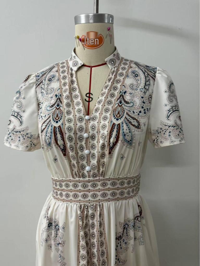 Retro Paisley Hochtailliertes Spitzenbesetztes Langes Kleid - Damen Sommerkollektion 2025