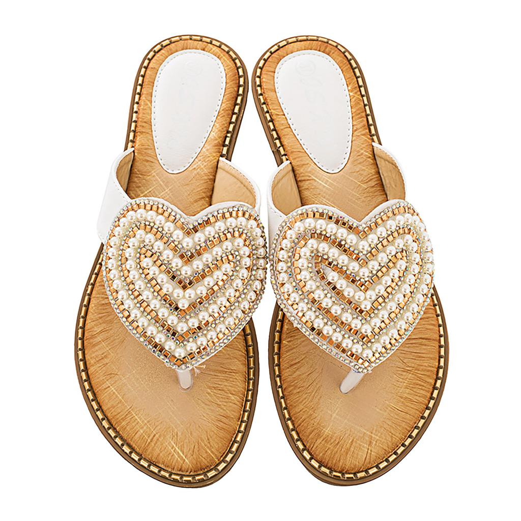 S Womens Slippers Women'S Round Toe Fashionable Love Diamond Pearl Sandals Sandals For Woman