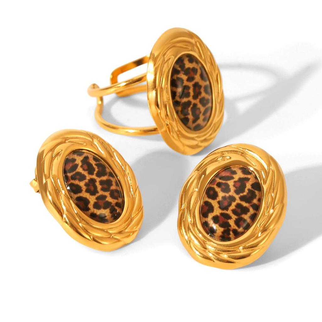 Leopard Print Titanium Steel Hoop Earrings - Trendy, Non-Fading Stainless Steel for Women