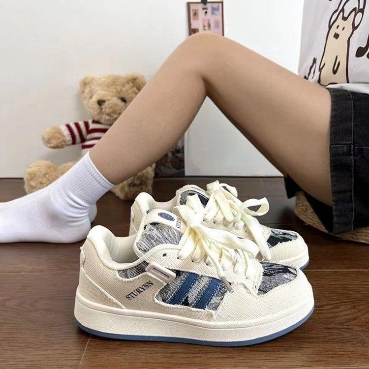 Autumn and winter new retro denim blue high-value versatile student board shoes color matching platform bread shoes women