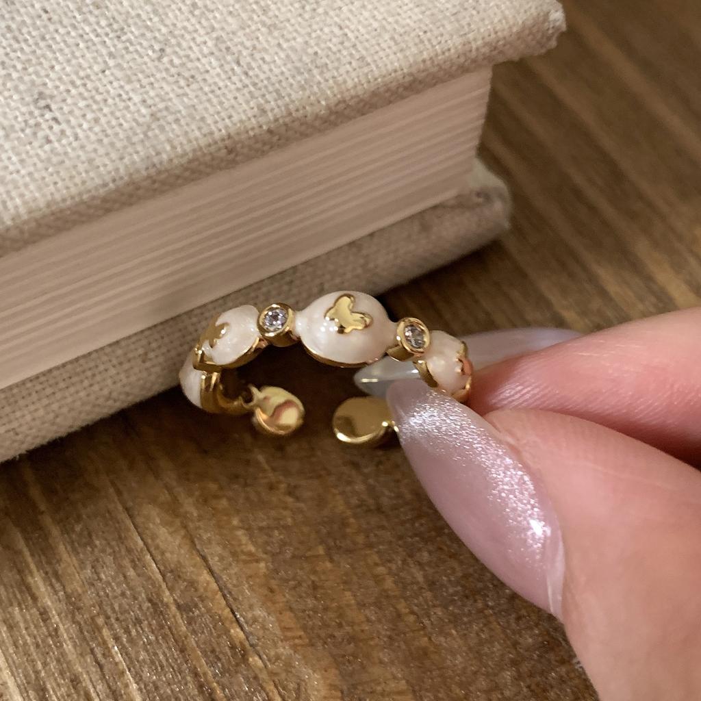 Enamel Drop Glaze Butterfly Ring Gentle Niche Design Temperament Open Index Finger Ring