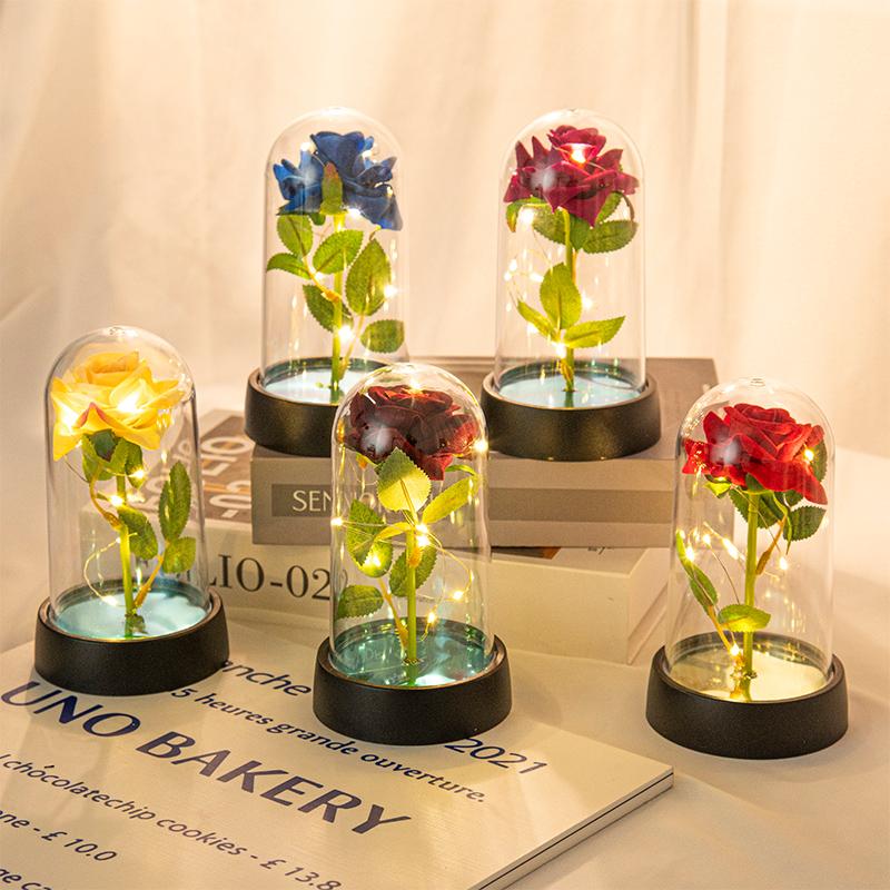 Rose Galaxie Cadeau pour petite amie Fleur éternelle dans une boîte transparente Cadeaux de Fête des Mères Fleur de Rose Ornement de bureau rosas eternas