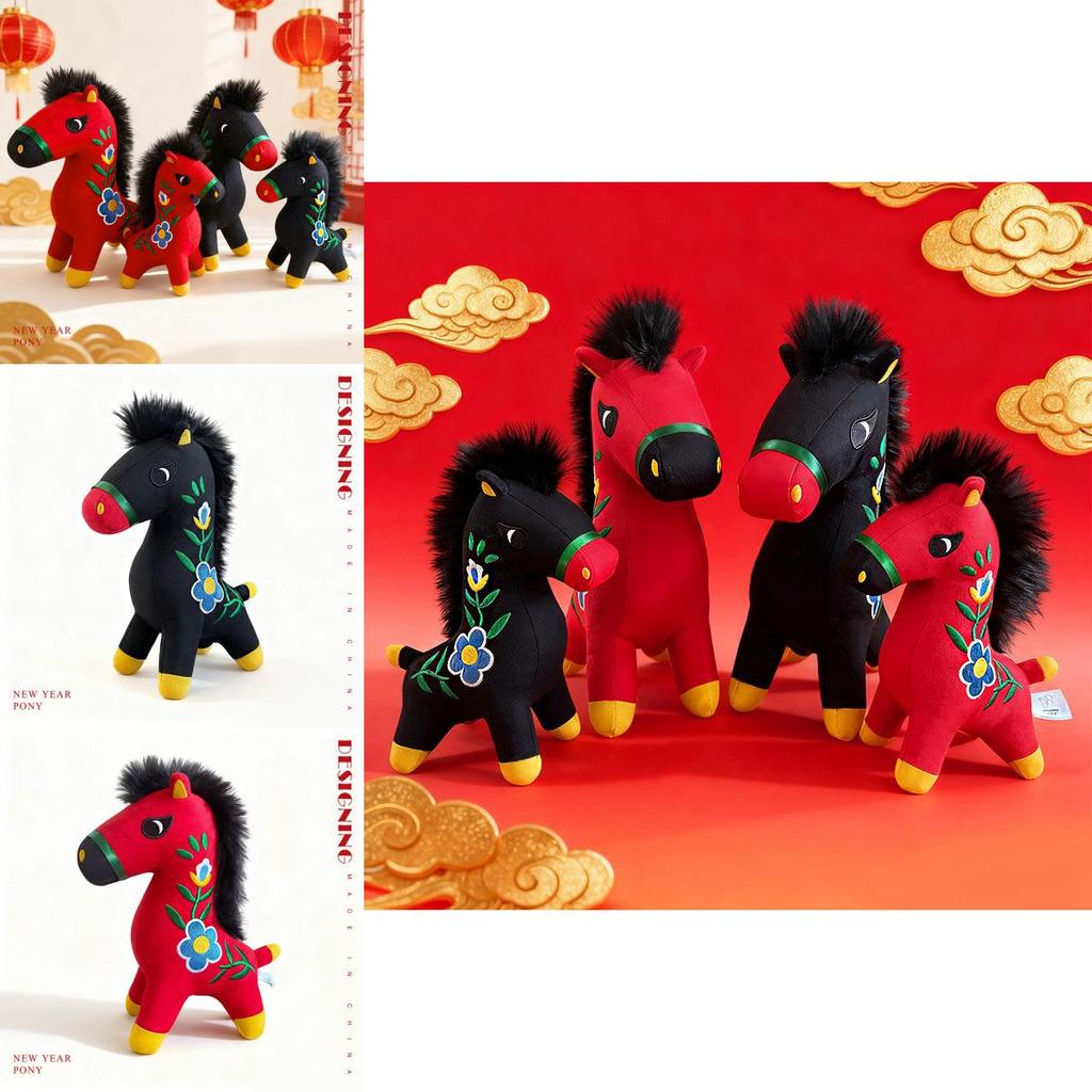 Horse Year Plush Toy With Pp Cotton Fill For Chinese New Year Gift And Home Decor