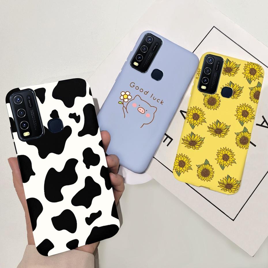 Fashion Cute Flower Milk Silicone Case For Vivo Y30 1938 Y50 1935 Black Soft TPU Phone Cover For Vivo Y 30 50 Y30 2020 Back Case