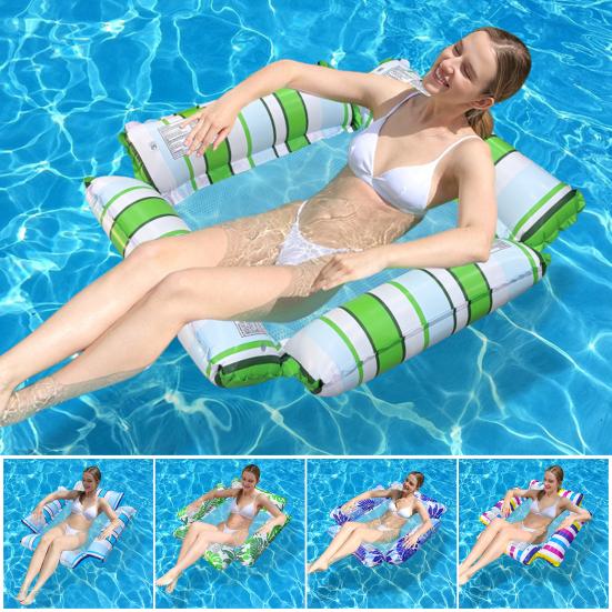 Striped Inflatable Pool Float Water Hammock with Mesh Foldable Floating Lounge Chair Summer Swimming Pool Party Beach Lake Essentials