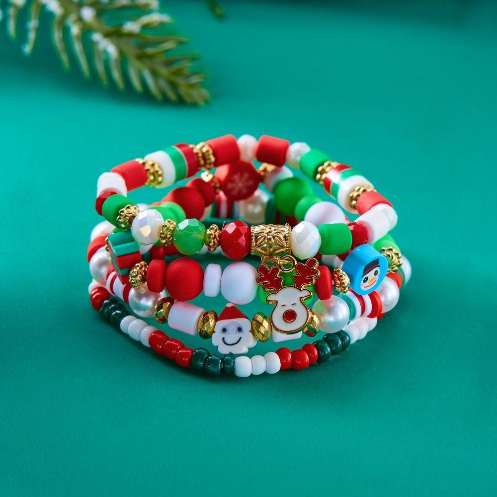 4pcs/set Christmas Tree Christmas Beads Bracelets Santa Christmas Jewelry  Girl
