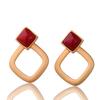 Gold-Plated Square Hollow 925 Sterling Silver Earrings with Southern Red Agate and Certificate for Women