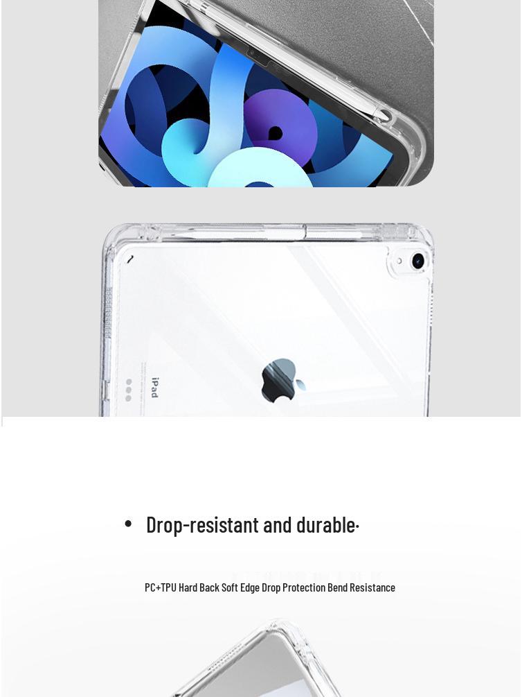 iPad Protective Case: Three-Fold Stand, Flip Cover with High Transparency, Anti-Drop Protection, and Pen Slot Design.