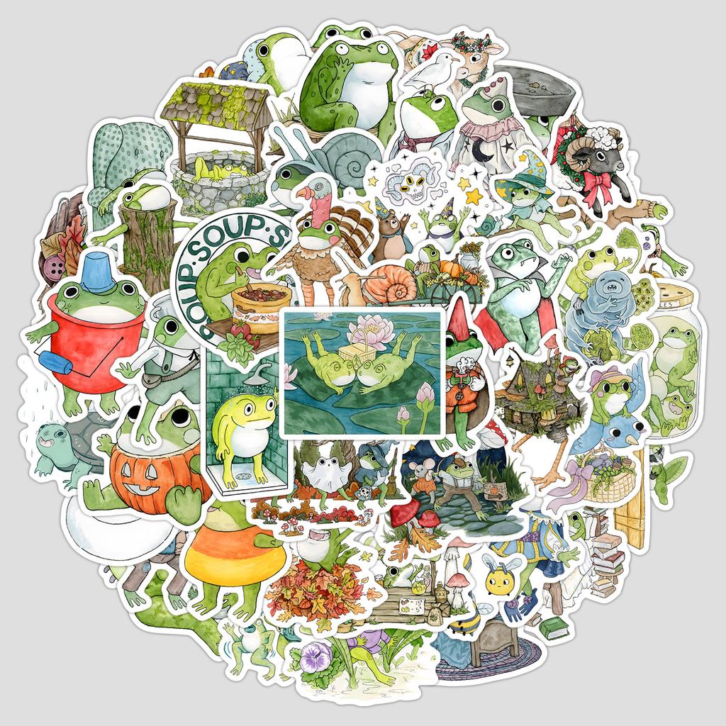 50 Cartoon Frog Doodle Stickers Creative Cute Frog Stickers Mobile Phone Computer Waterproof Decorative Stickers
