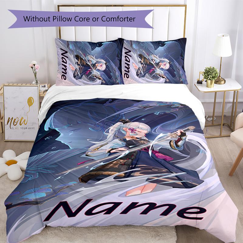 3pcs Custom Name Cartoon Genshin Impact Ayaka Kamisato Bedding Set Duvet Cover Closure Includes 1 Duvet Cover & 2 Pillowcases for All Seasons Bedroom