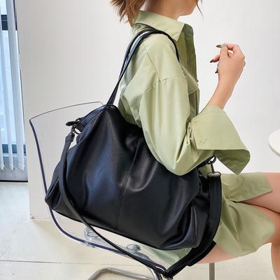 New Big Black Shoulder Bags for Women Solid Color Quality Soft Leather Crossbody Handbag Lady Travel Tote Bag