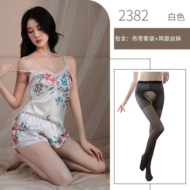 Sex Underwear Sexy Deep V Printed Suspender Lace Seduction Small Breast Shorts Set Pure Desire