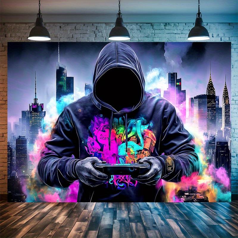 VIKAMA Cyberpunk Neon City Tapestry Colorful Game Controller Night Scene Esports Room Decoration Home Decoration