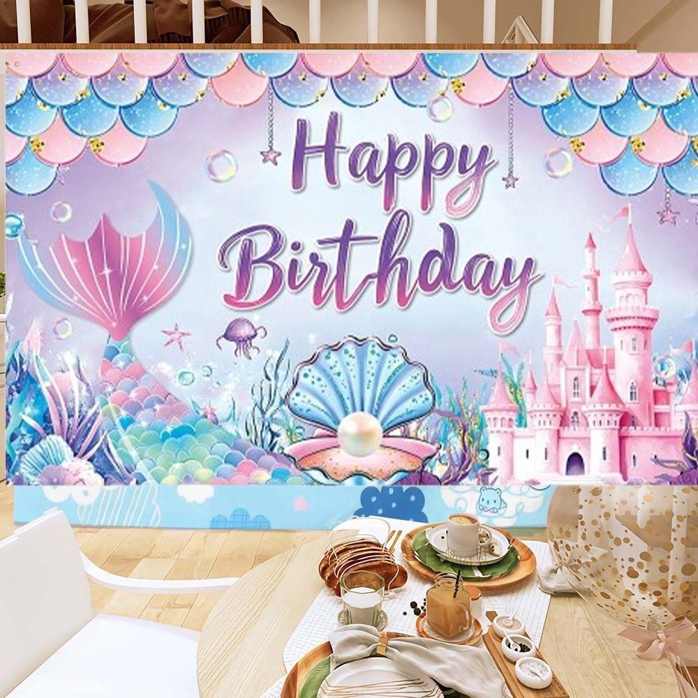 Cartoon Happy Birthday Background Cloth Polyester Poster Photo Props  Baby Shower
