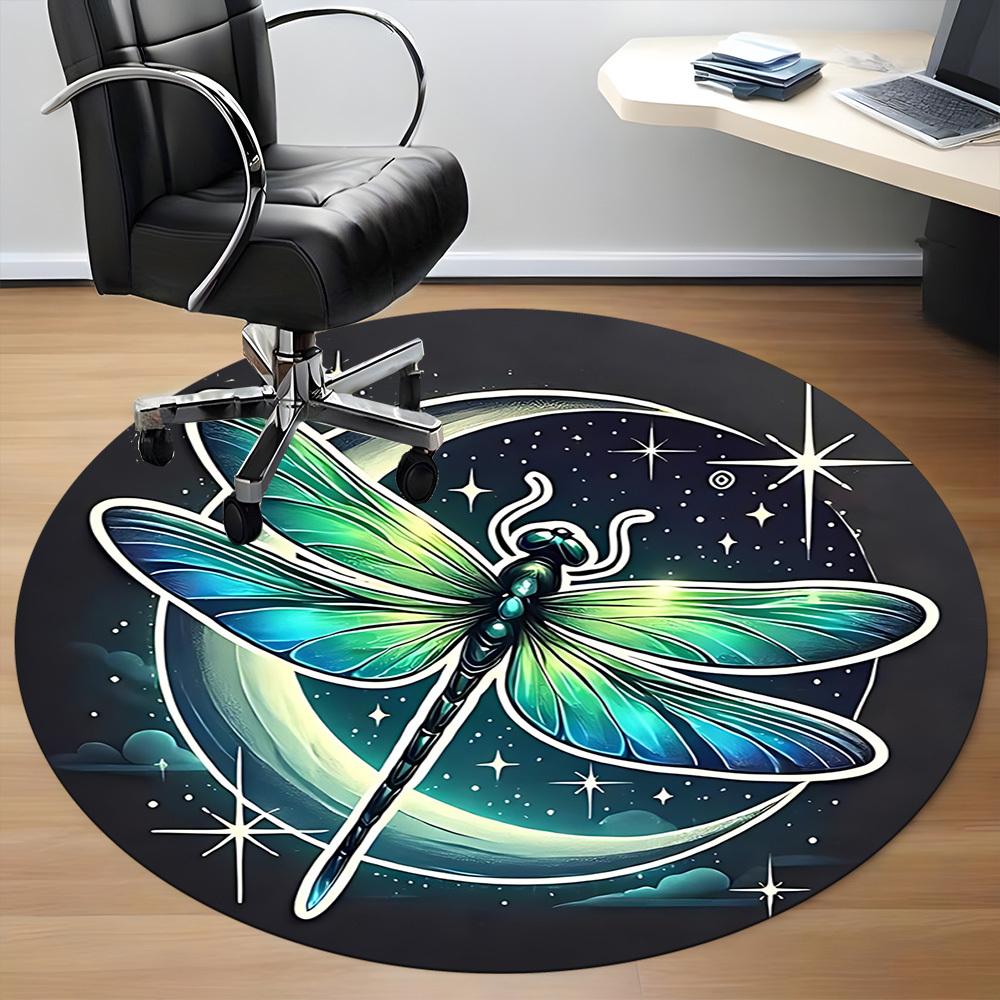 1PC Dragonfly Crescent Office Round Area Rug, Indoor Mat Suitable ForOffice, Under Office Chairs Bedroom Living Room Home Decor, Room Deco, D072