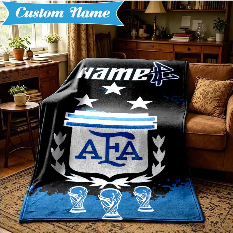 Custom Name Argen-tina Football Crest Blanket Lightweight Ideal Bedding Blanket Perfect for Travel, Camping, Living Rooms, Sofas, Christmas Gift