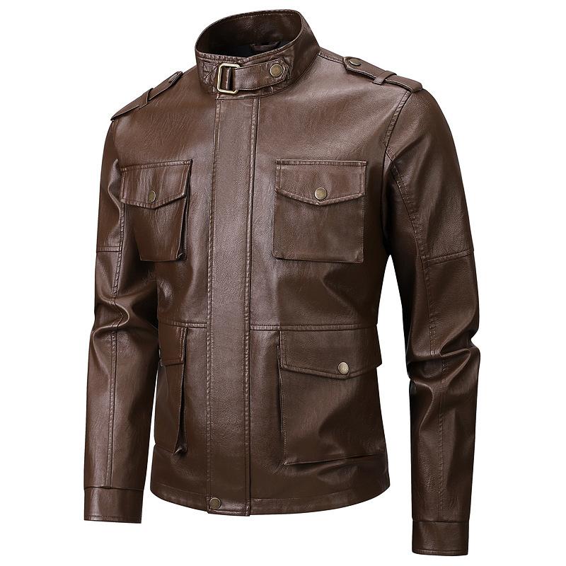 

Осень и зима новая высококачественная мужская куртка с лацканами, большим карманом, модная новая повседневная куртка, кожаная куртка 3XL темно-коричневого