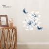 Botanical Wall Accents for Modern Interior Ink-Washed Blue Floral Stickers with Butterflies, Delicate Lily Peel And Stick Decals Living Room
