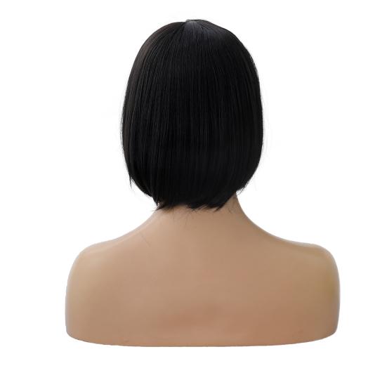Women Tilted Frisette Short Black Straight Hair Extension Party Cosplay Wig