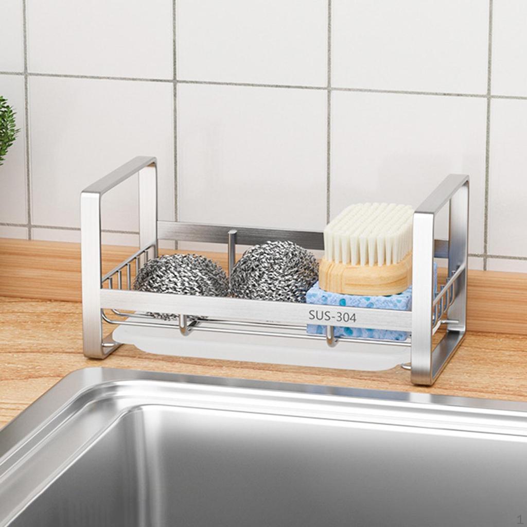 Dish Sponge Organizer,Dishcloth Rack Sink Storage Organizer,with Drain Pan,Kitchen Organizer