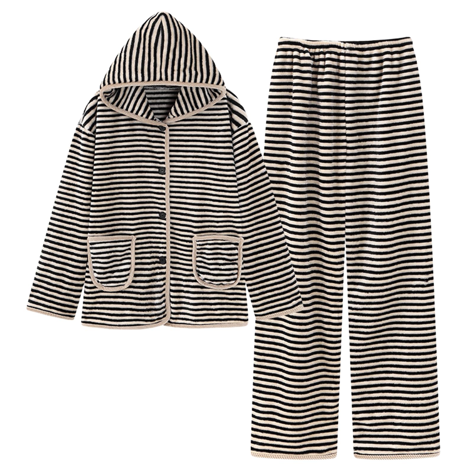 

AQRTPXU Pajama Fluffy Top and Hoodie with Loose Cute Striped Perfect for Sleepwear or Perfect for Cold Perfect Gift for and Winter Women s Set,