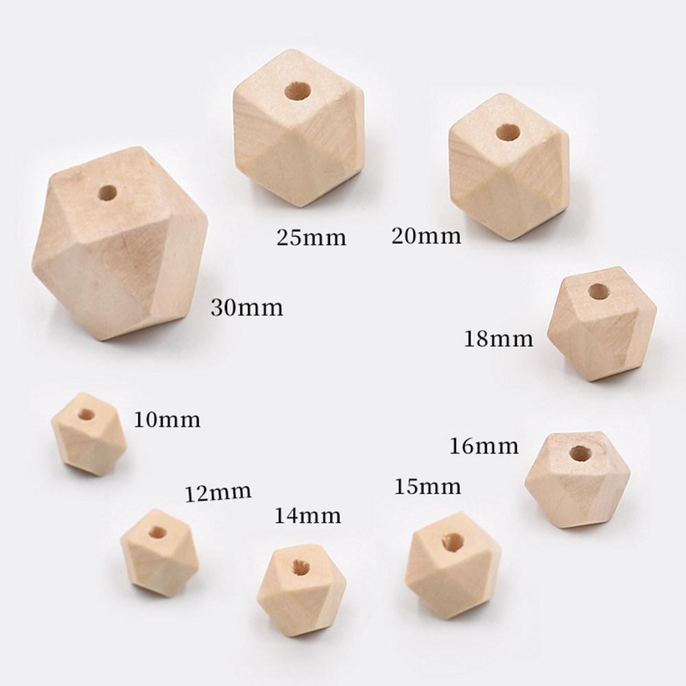 10pcs/20pcs Polygon Shape Natural Wood 10mm 12mm 14mm 16mm 20mm 25mm 30mm Loose Beads for DIY Crafts Woodcraft Jewelry Bracelet Making Accessories