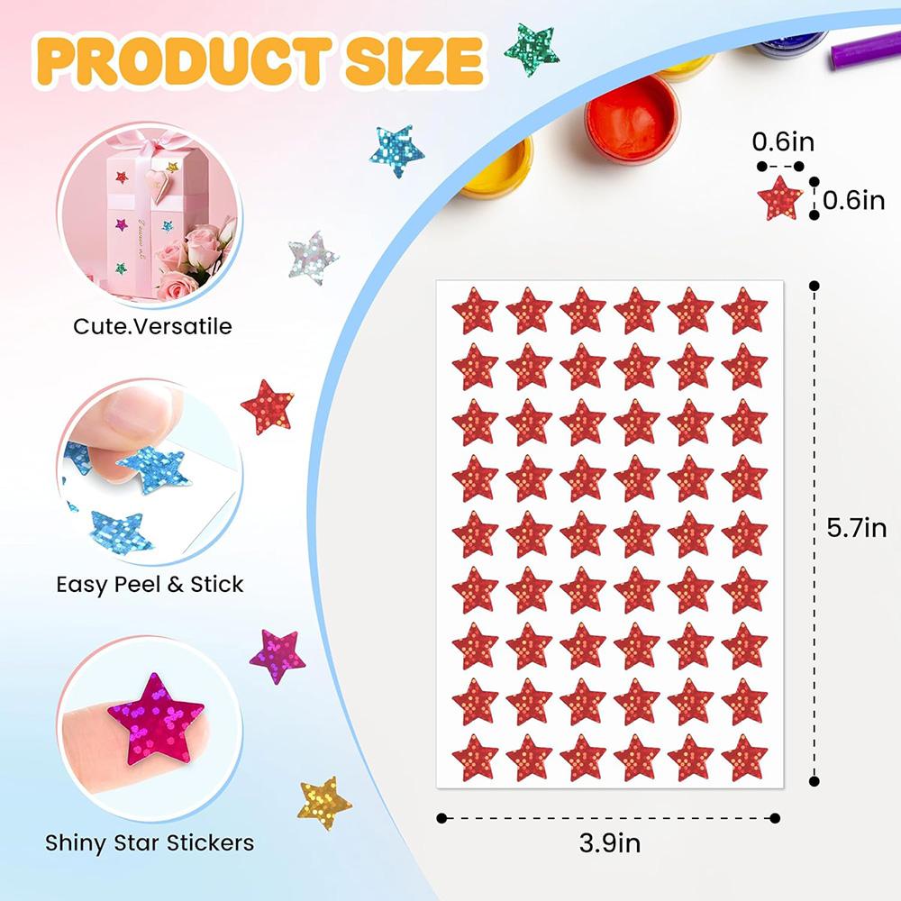 1620Pcs Holographic Star Stickers 6 Colors 1.5Cm Kids Reward Stickers For Classroom Behavior Chart Teacher Supplies