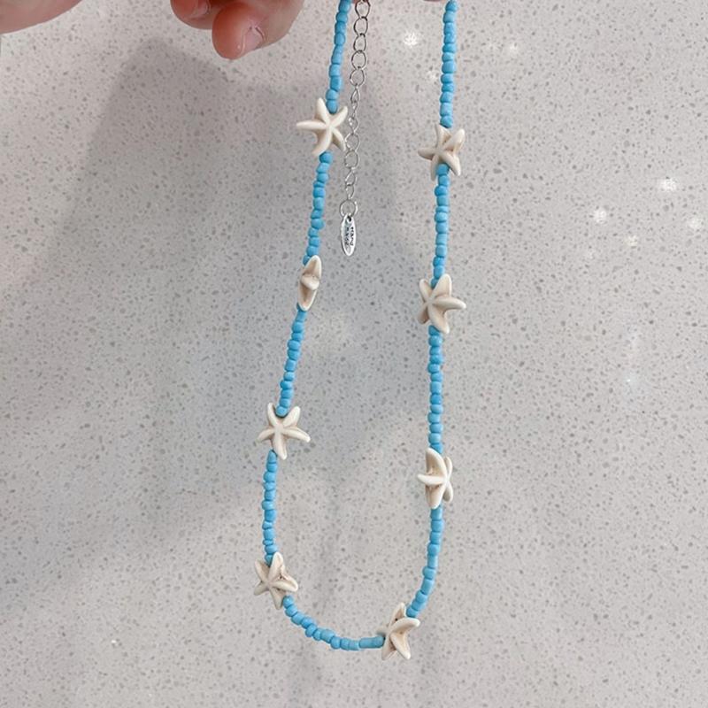 Starfish Charm Choker Chain Beaded Necklace for Women Stylish Neck Jewelry Gift