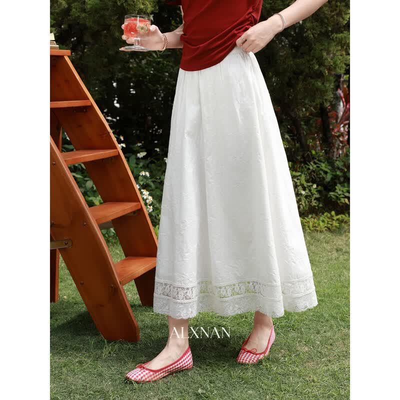 Elegant Lace A-Line Midi Skirt M