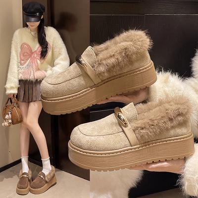 Women's Soft Elastic Thick Soles Heightening Winter Fur One Warm Anti-cold Padded Snow Boots Non-slip Wear Casual Sports Cotton Boots Fur Shoes