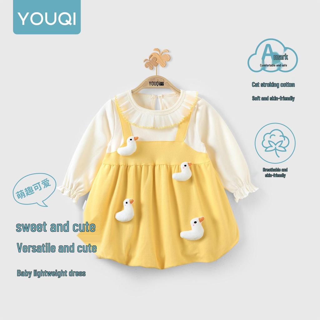 Youqi Red Baby Girl Autumn Princess Dress – Stylish 100-Day First Birthday Gown