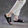 Johnature Retro Outerwear Slippers Genuine Leather Soft Soled Peep Toed Flat Women's Slides