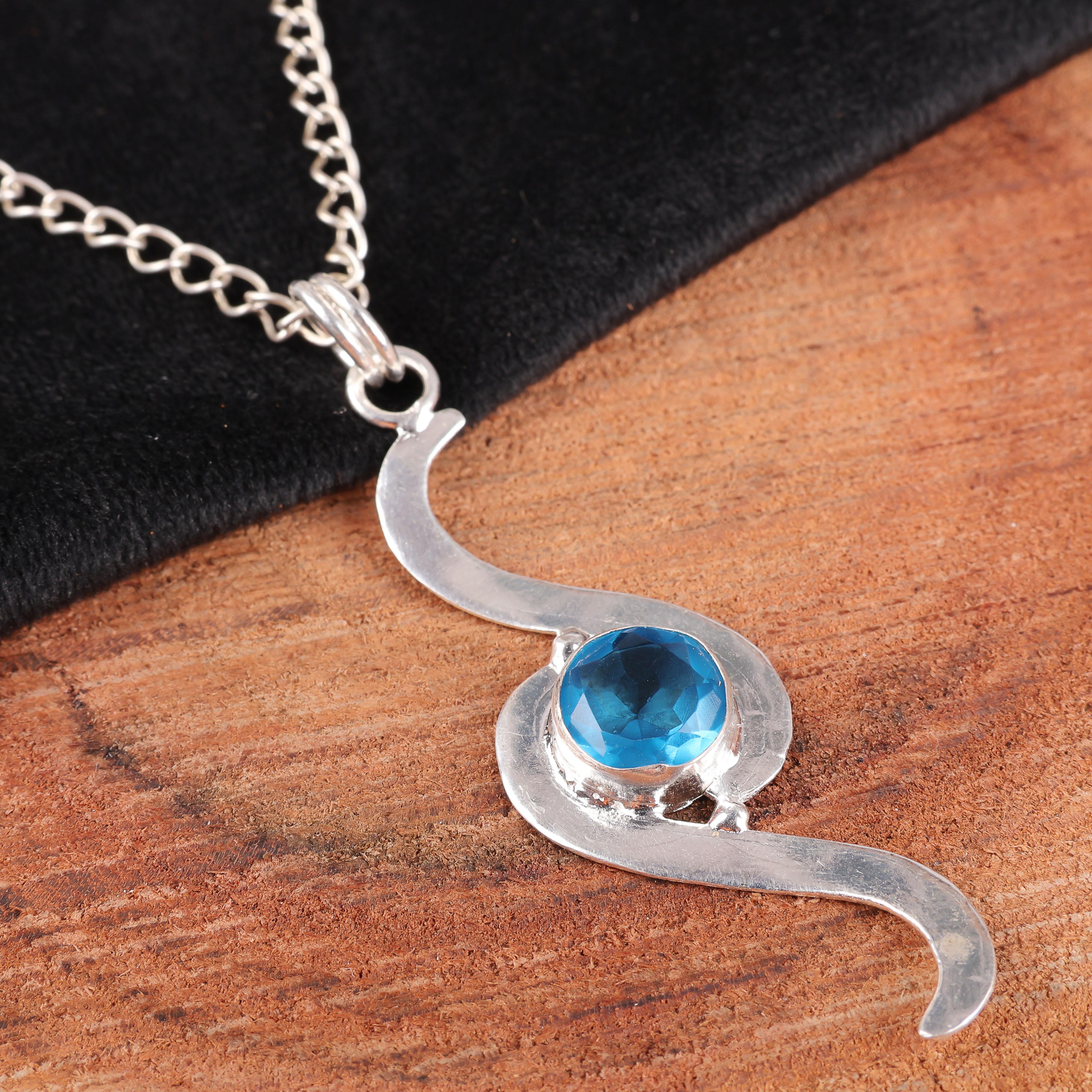 

Кулон с швейцарским голубым топазом, серьга с драгоценным камнем, кулон из стерлингового серебра 925 пробы, ювелирное изделие ручной работы, серебряное украшение для подарка 2.59 Inches синий