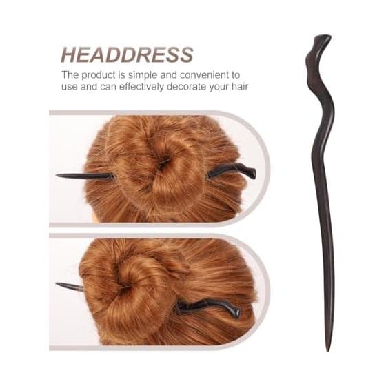 LALAFINA Wooden Hair Stick, Handmade Natural Wood Hairpin, Simple Hair Accessory for Kimono and Everyday Use, Antique Style (Black), 1 Piece