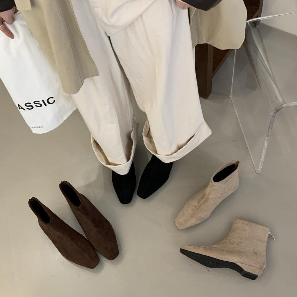 2025 Autumn and Winter Simple New Retro Suede Square Head Autumn and Winter New Square Head Thin Short Boots