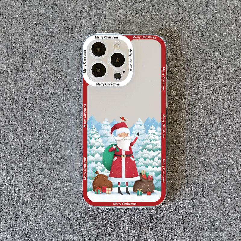 Coques de téléphone transparentes de luxe dessin animé Noël pour IPhone 11 12 13 Pro Max 14 15 Pro Max Plus X XR XS Simple Père Noël Coque transparente