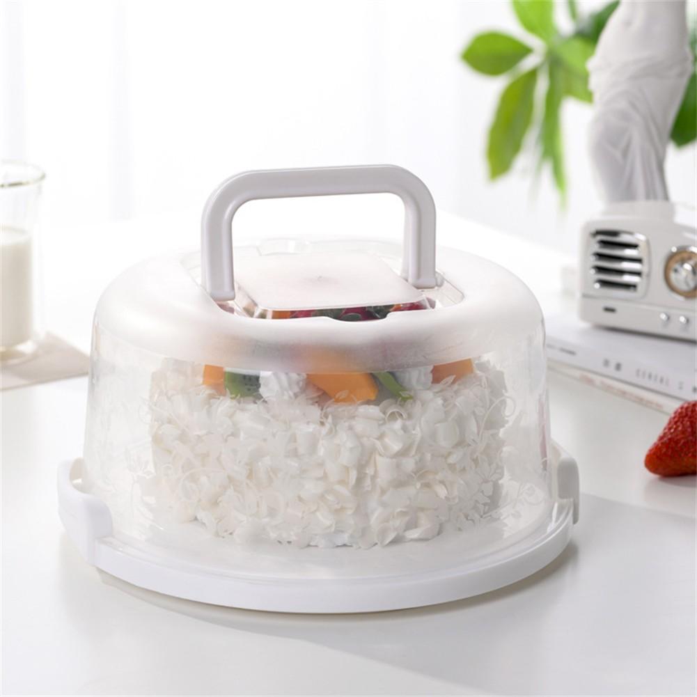 Transparent Round Cake Storage Container with Secure Closure and Handle