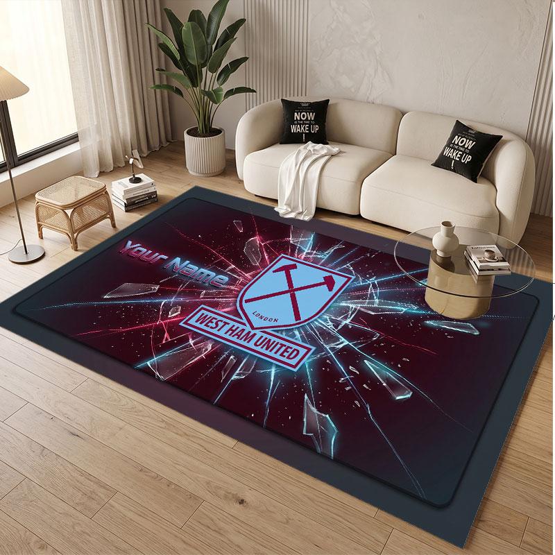 Custom Rug West Ham United football Pattern Print Name Text Soft Non‑Slip Floor Carpet for Home Indoor Decoration