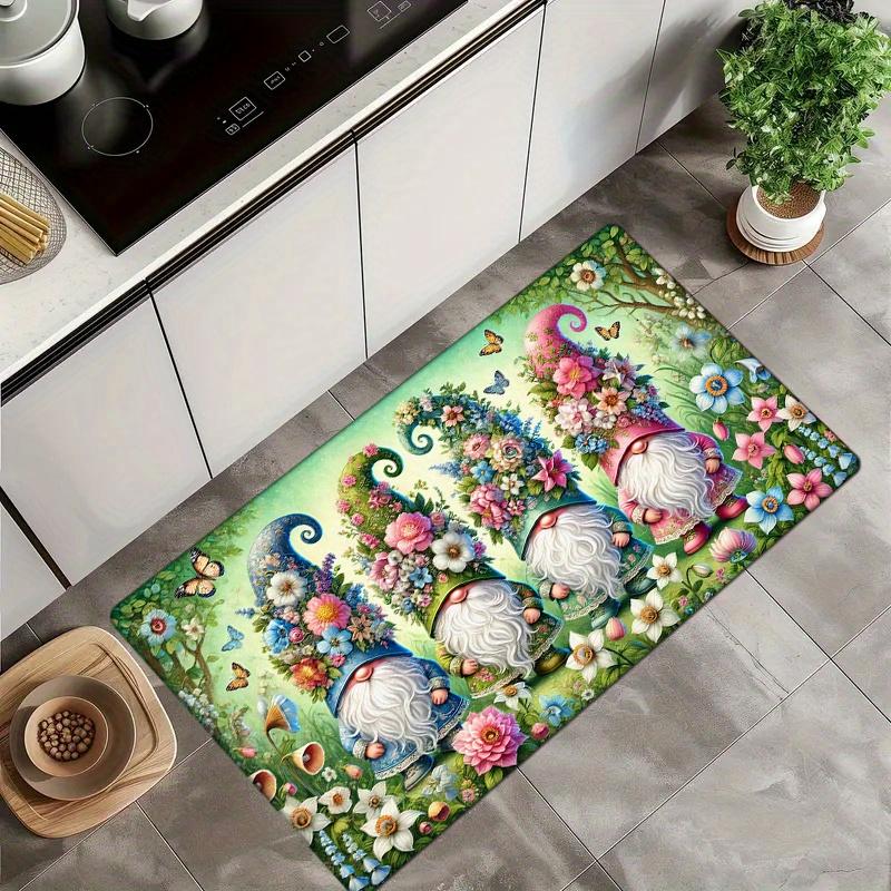 Spring Gnome Easter Print Doormat , Soft Flannel Non-Slip Absorbent Mat for Kitchen Bathroom Entryway ,  Lightweight Home Decor