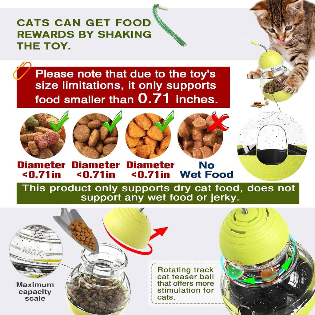 Cat Toy for Indoor Cats Wobble Treat Dispenser Ball Kitten Food Dispenser & Puzzle Feeder Balls & Enrichment Toys & Mental Stimulation Interactive