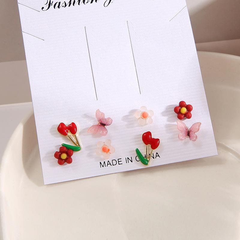 

Simple Cute Colorful Butterfly Earrings Set for Women Creative Sweet Tulip Flower Stud Earrings Party Trendy Girl Jewelry Gifts