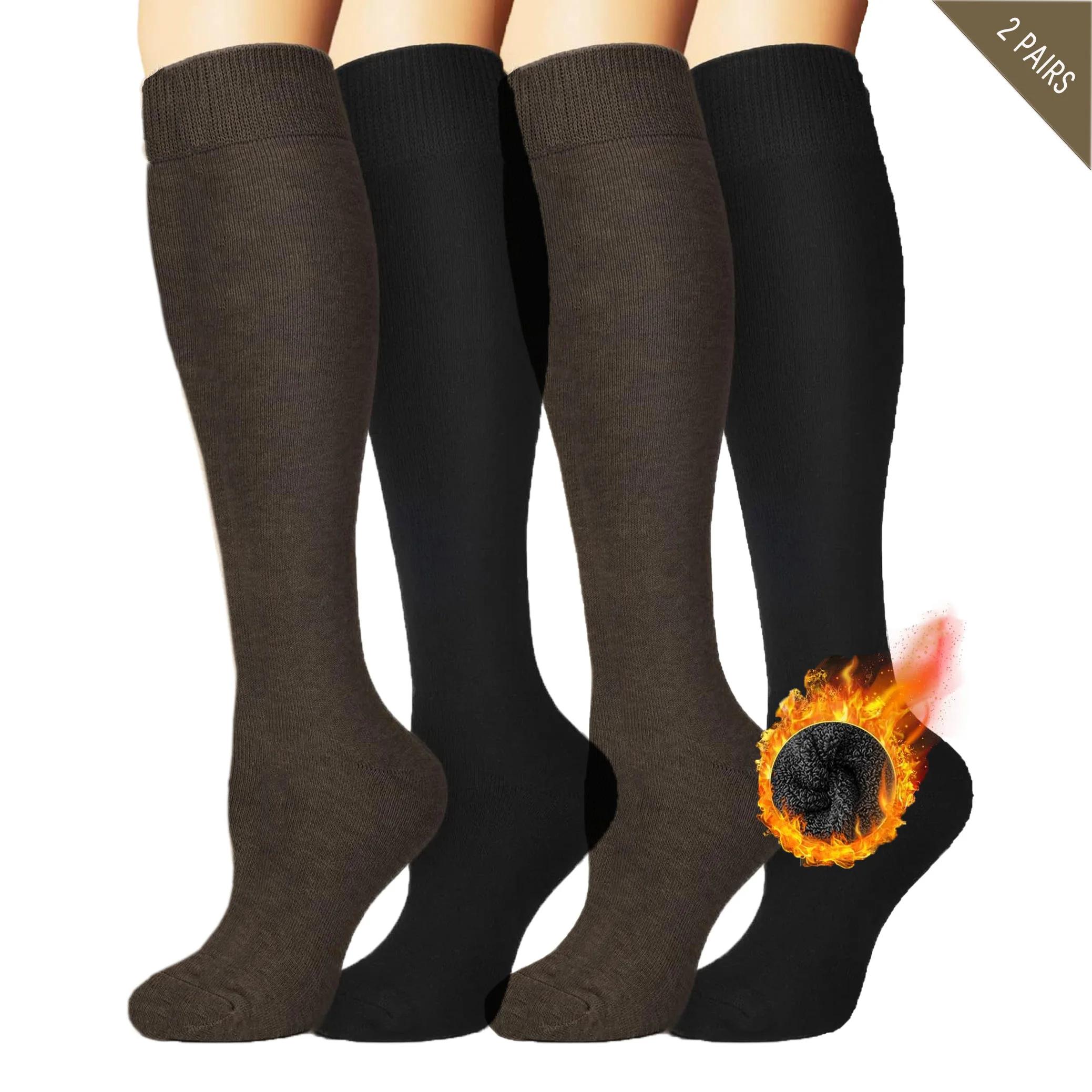 

Флисовые 2 пары теплых носков выше колена для женщин - термоноски из хлопка для походов, работы, зимы, подарков ONE SIZE