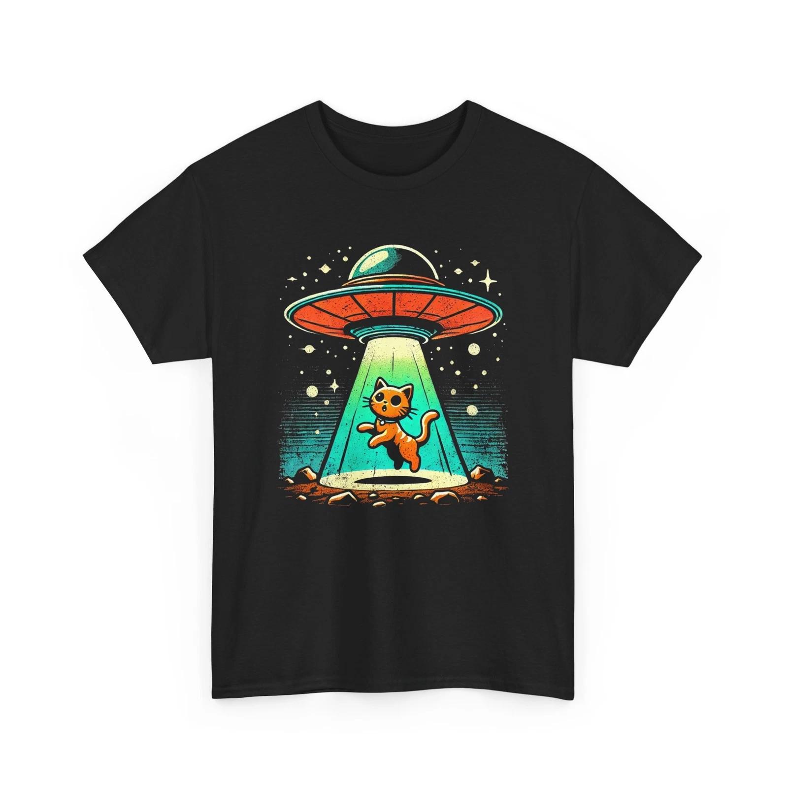 Футболка «Похищение кота» | Футболка с НЛО | Футболка с пришельцем | Крутой космический наряд для фанатов научной фантастики L