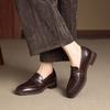 Spring Loafers Cowhide Round Head Shallow Mouth Flat Bottom Small Leather Shoes Women's Commuter Shoes