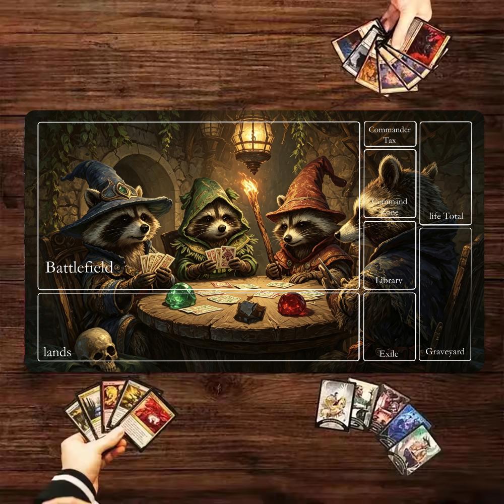Raccoon Magic Mouse Pad The Magic Gathering Playmat 24"X14" MTG TCG Office Desk Mat for Work Game PC Laptop Rug Carpet MousePad