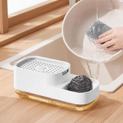1 set 600ML cutie de săpun lichid 3-în-1 dozator de săpun de vase cu suport de burete Suport de depozitare pentru spălat pentru blatul de bucătărie de acasă