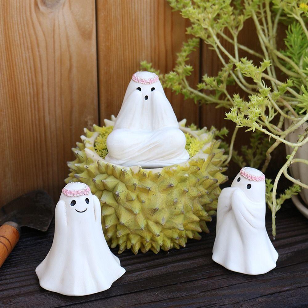 3pcs Resin Floral Haunting Ornaments Cute Ghost Figurine Halloween Ghost Decor Set  Fish Pond
