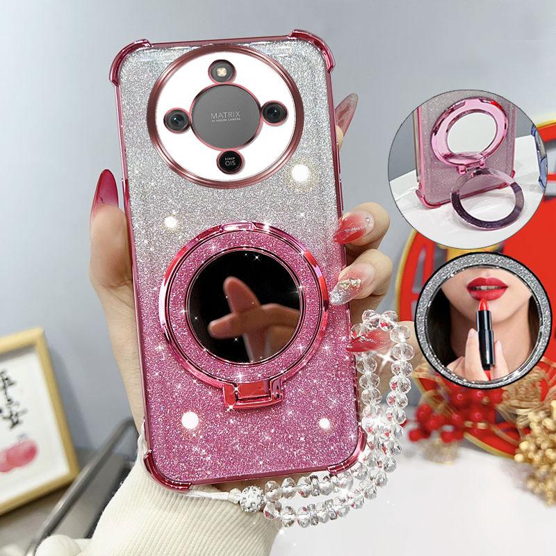 Per Honor Magic 8Pro Magic 8 Lite 7 6 5 Lite 7 6 PRO 400Lite Custodia con Supporto Braccialetto Specchio Glitterato Cover Antiurto a Quattro Angoli