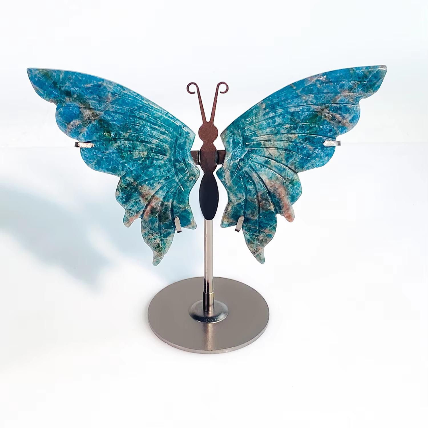 Handmade Butterfly Wings Ornament Red Fire Blue Apatite Crystal Angel Stone Animal Themed Fashion Trend One Size