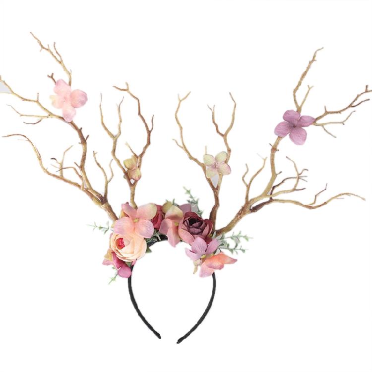 Floral Headband Tree Stick Deer Antlers Headband Christmas Floral Garland 1